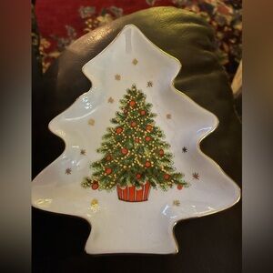 Vintage Christmas Tree Plate Gold Trim George Good Japan Excellent Condition